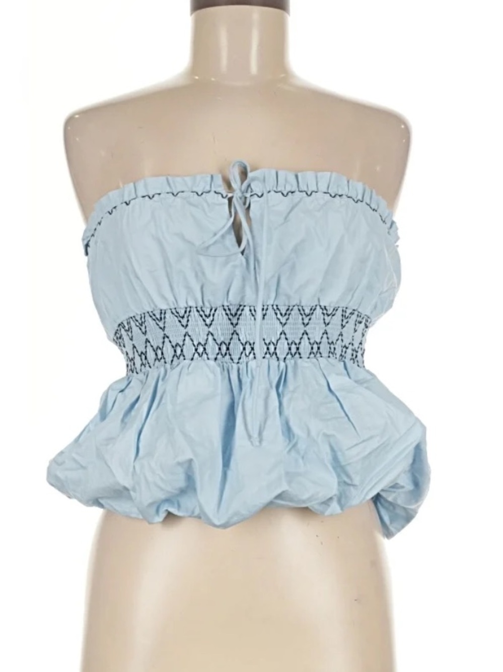 Zara Light Blue Strapless Smocked Peplum Crop Top